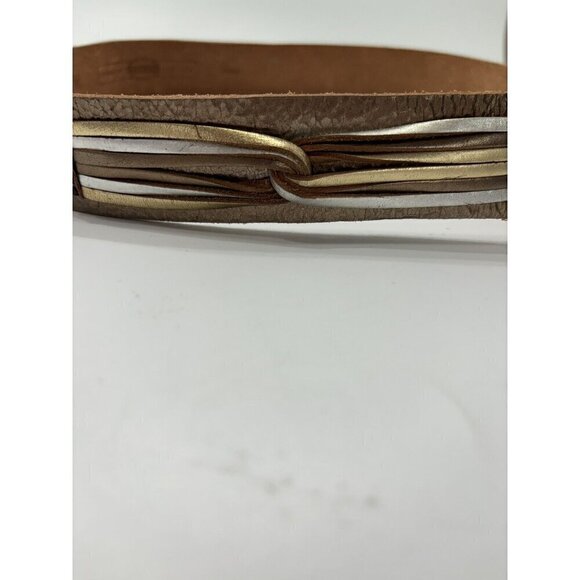 Fossil Leather Belt Metallic Gold Silver Copper Medium Adjustable Cowgirl Boho - Picture 5 of 14